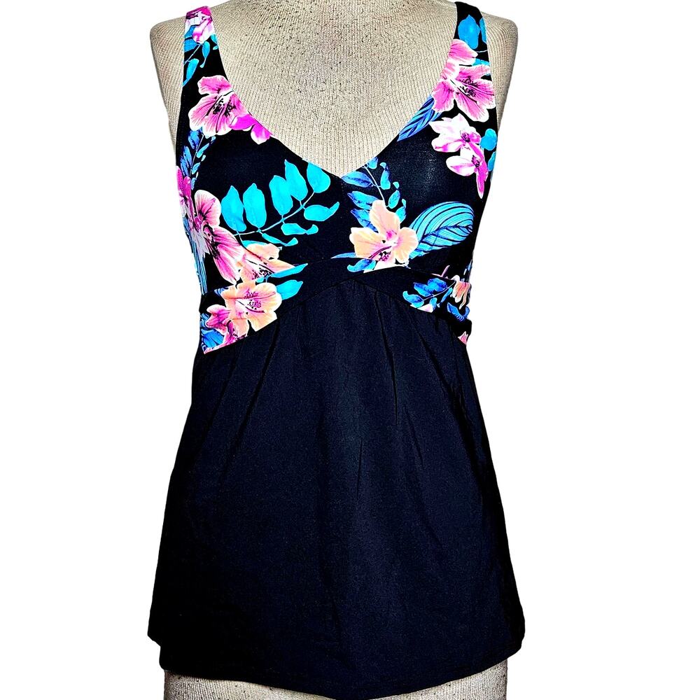 Black Floral Swim Tank Top Size 2